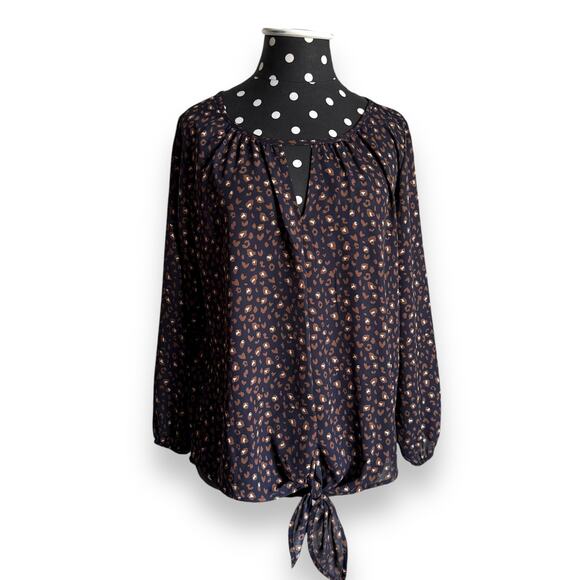 West Kei Womens Blouse Sz S Casiya Tie Front Navy Blue Leopard Print Stitch Fix - Picture 5 of 12